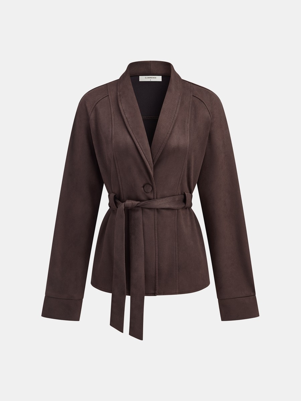 Commense Chocolate Brown Suede Belted Blazer